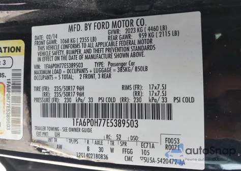2014 Ford Fusion Se from USA, damaged, VIN 1FA6P0H77E5389503